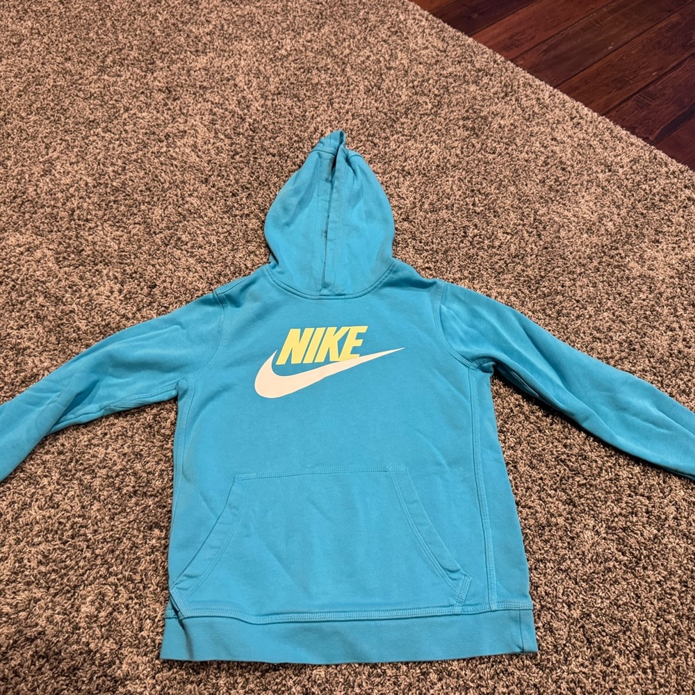 Nike Kids Teal Hoodie with Yellow Logo